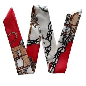 Red White Wheel Abstract Silk Bag Scarf